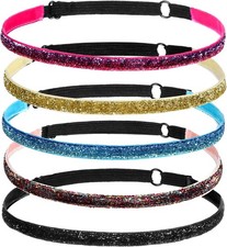 5 Pcs Glitter Running Headbands, Elastic Shiny Headbands Women Adjustable