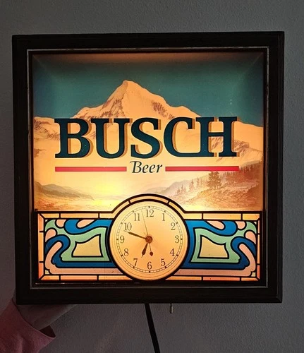 Vintage Busch Beer Clock Light Sign