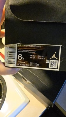 Jordan Air Jordan 1 Mid GS Cement Grey True Blue US 6Y DQ8423-014