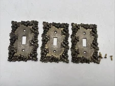 3 Vtg Floral Dark Brass Single Light Switch Plate Cover Lot 3 Raised 3D Flowers