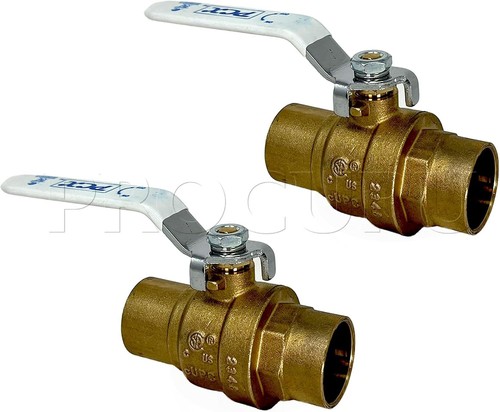 1 Inch Sweat Heavy Duty Brass Ball Valve, Full Port, 600 WOG, 2 Pack