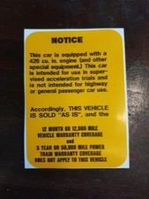 1968 Super Stock Cuda Dart Race Hemi As Is Glove Box Decal New Mopar Usa