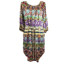 Umgee Boho Dress Womens Small Smock Neckline Colorful Print Belted Comfy