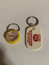 TWO Vintage Advertising Keychains  SHELL  Gas Station and PHILLIPS 66 Station
