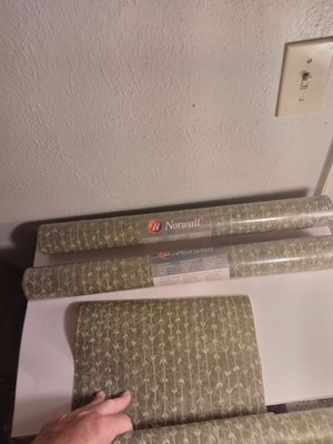 NOS Norwall Vinyl Wallpaper 2 Double Rolls Green W/Arrow Lines New Sealed 4 Lots
