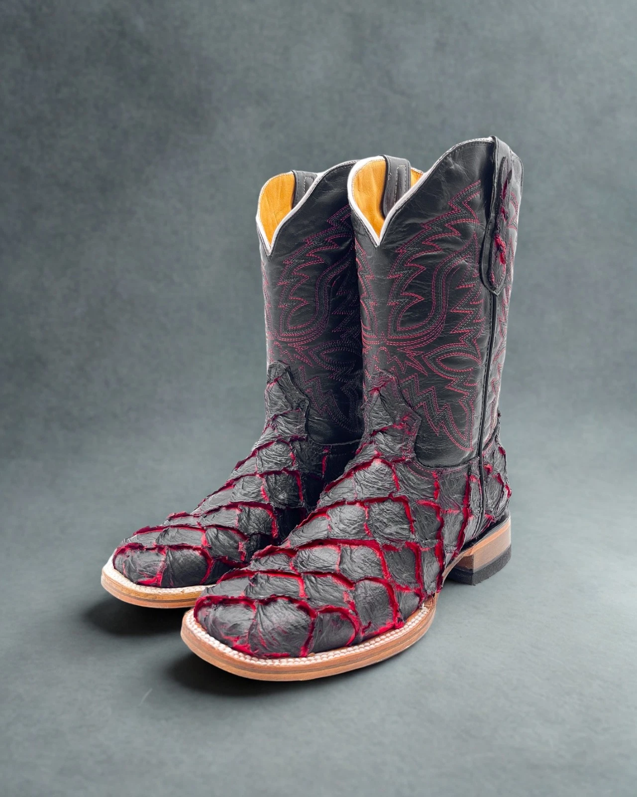 MEN'S COWBOY FISH PIRARUCU PRINT WESTERN SQUARE TOE BOOTS BOTAS PESCADO EXOTIC