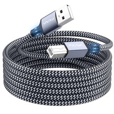 USB Printer Cable 20 Foot - Long 20FT, Black and Silver White