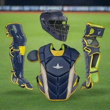 All Star MVP Pro Series Adult 16+ Baseball Catchers Gear Set - Navy Blue Gold