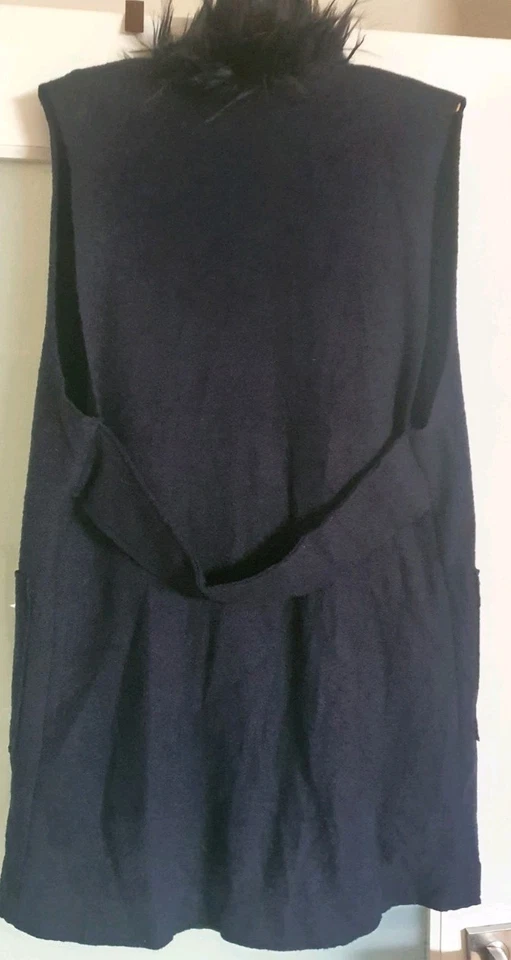Blue Illusion Wool Blend Sleeveless Vest With Detachable Faux Fur Size Small - image 2 of 4