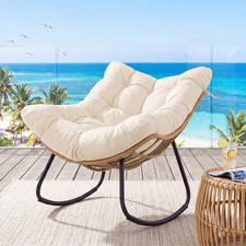 Comfy Lounge Rocker Oversized PE Wicker Patio Egg Chair With Thick Cushion