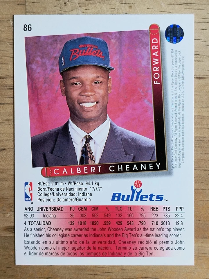 1993-94 Upper Deck International Spanish #86 Calbert Cheaney - Image 2 of 2