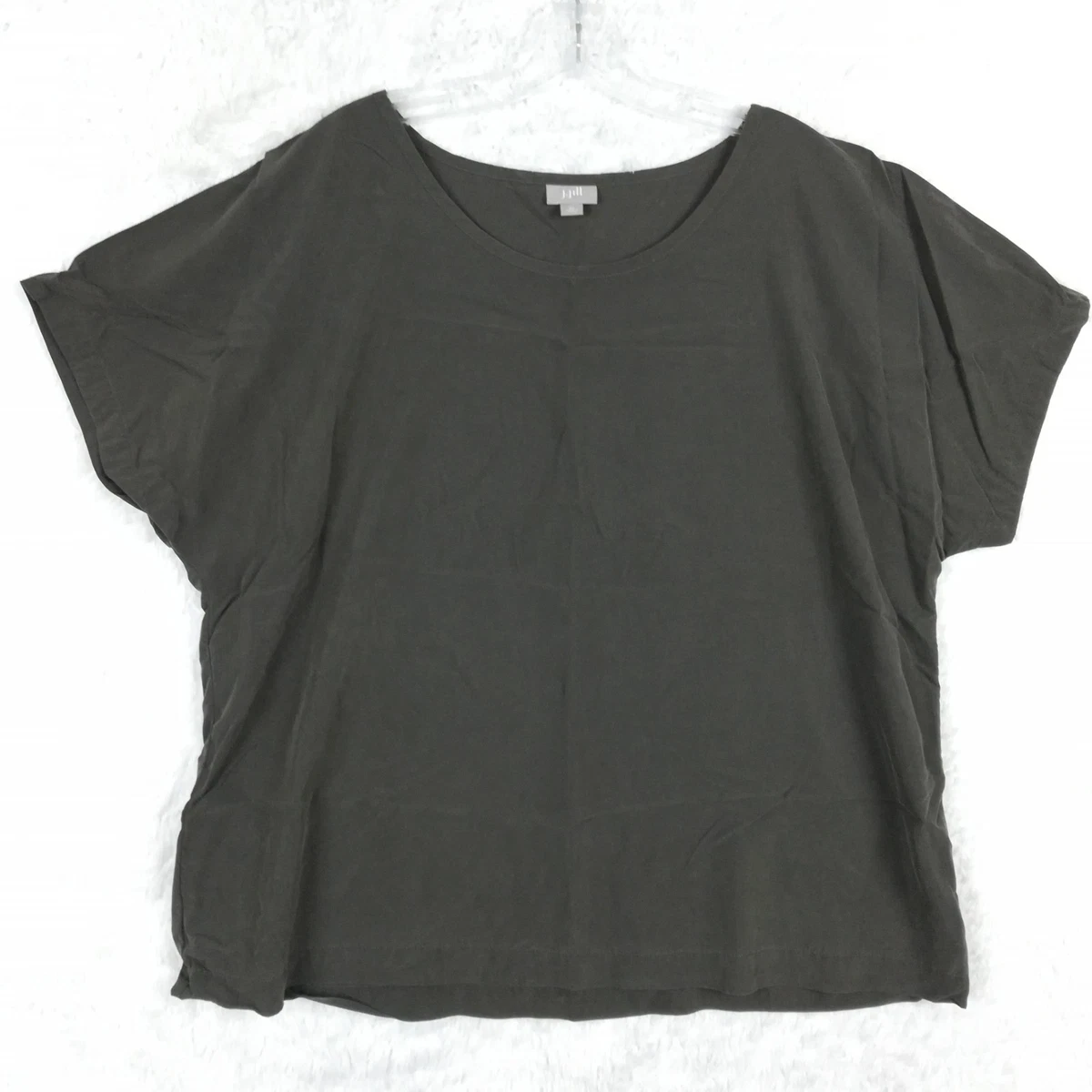 Top J Jill Femme Taille L - Noir Floral, Manches Courtes, Col Rond, 100% Coton, Occasion Excellent état