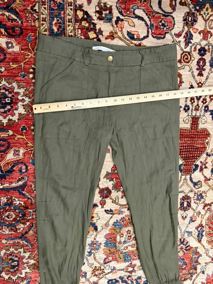 Pantalones de chándal Veronica barba caladio lino cargo verde militar cremallera dobladillo talla 8 Foto 3 de 4