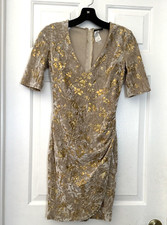 B.Darlin Formal Party Dress Gold Leafing on Beige Velvet Feel Juniors Size 3/4