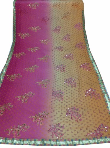 Om Vintage Sari Georgette Embroidered Beaded Peach Pink Saree Blouse Y11335 - Picture 5 of 12