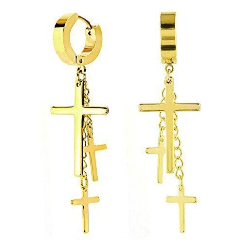 Charisma 80s Gothic Earring Cross Earrings For Men Dangle Hinged