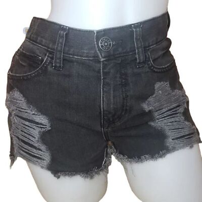 EXPRESS JEANS DESTROYED DENIM BLACK JEAN SHORTS JUNIORS SIZE
