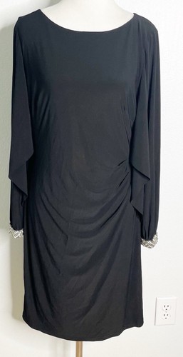Robe fourreau en jersey noir Lauren Ralph Lauren bordure manchette perlée taille 14