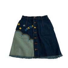HYSTERIC GLAMOUR Rare Knee-length Skirt Painted Logo Design Blue Denim 25 Waist