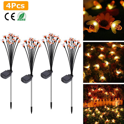 Solar Lights Garden Decor - Upgraded 4 Pack Solar Garden Lights w/ 4 Solar Bee