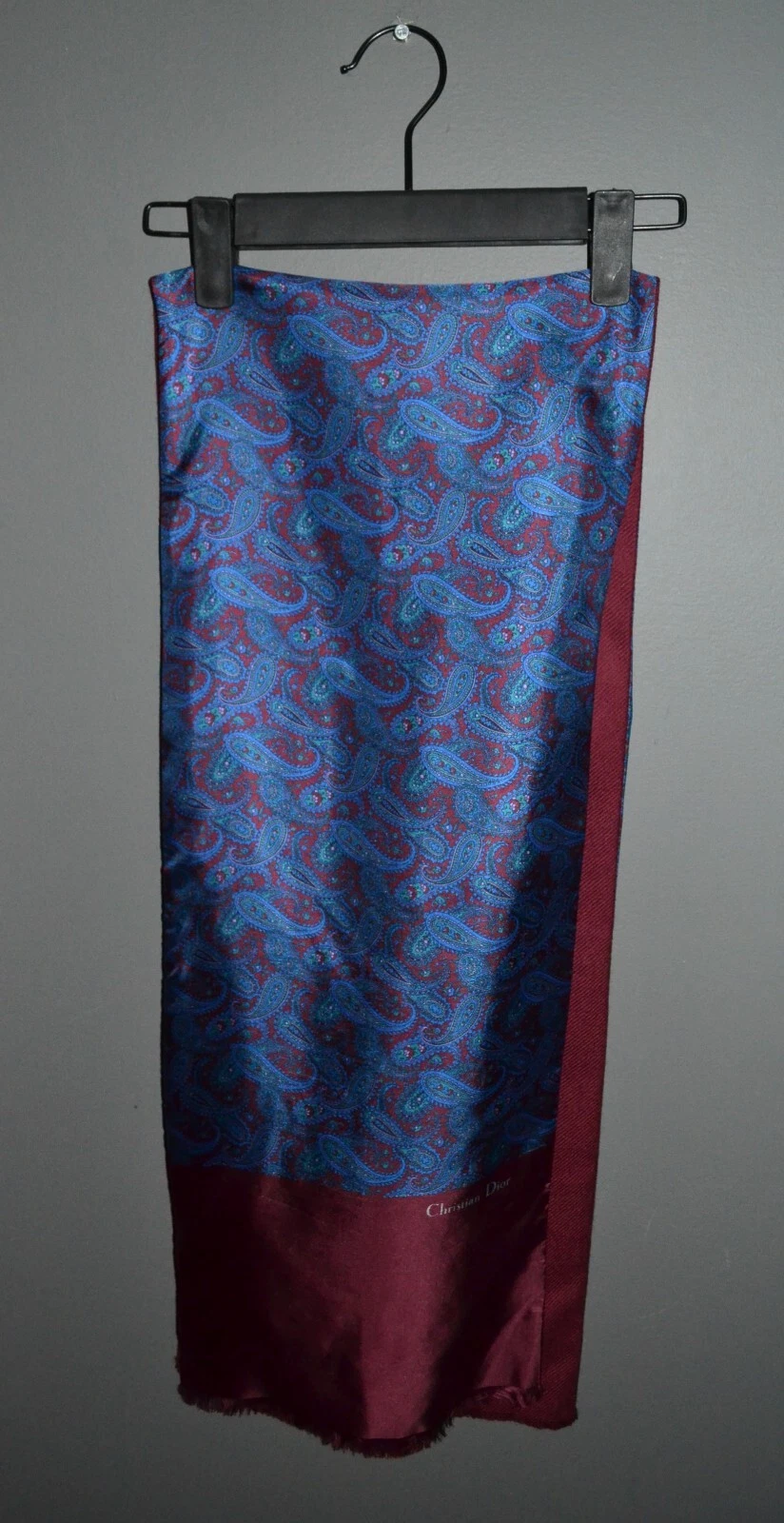 Foulard Dior Paisley 138x27cm laine bordeaux 100% / soie 100% Christian