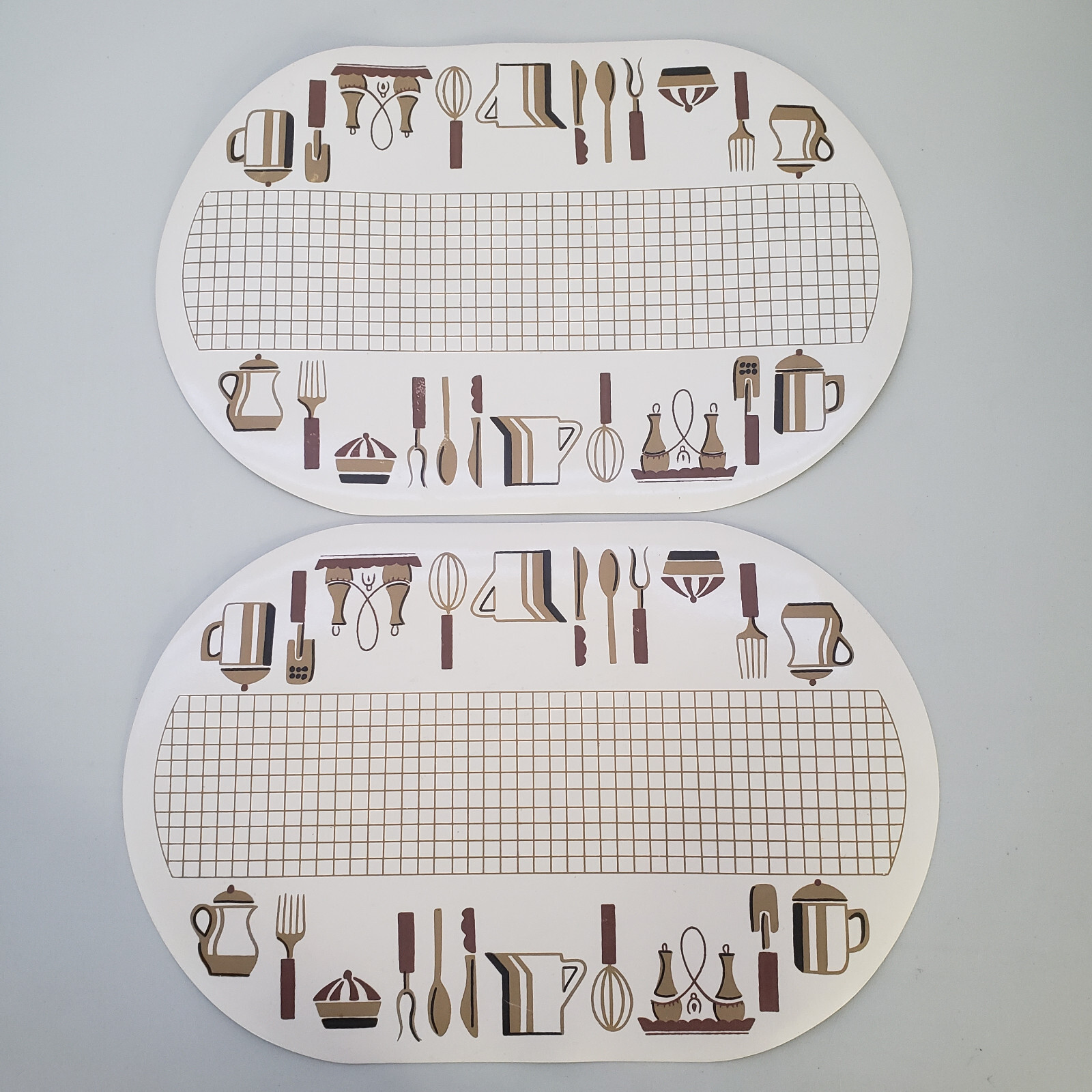 Vintage Vinyl Placemats Set of 4 Small Appliance Utensil Pattern Oval