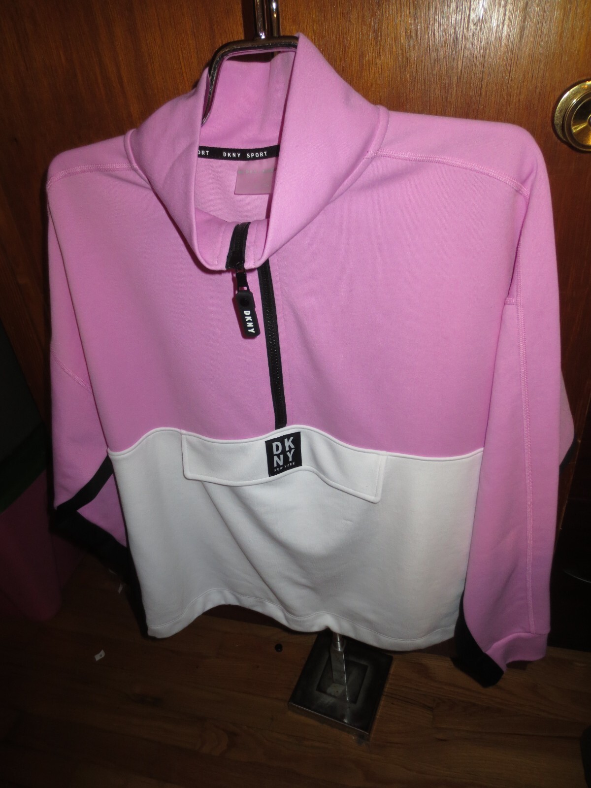 Women's DKNY Sport Pink/White 1/4 Zip Neck Sweatshirt Size L