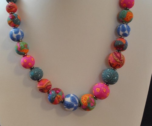 Jilzara Mosaic Elastic Medium Keepsake Necklace Polymer Clay Beads Handmade R2 - Picture 3 of 12