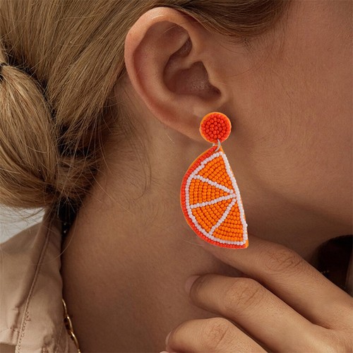 Sweet Summer Fruit Drop Dangle Earrings Handmade Seed Beads Lemon Kiwi Ear Studs - Picture 5 of 26