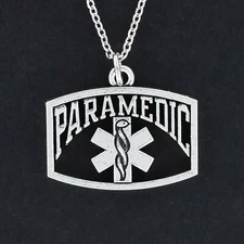 PARAMEDIC Necklace - Pewter Charm Medical Star EMT First Responder Emergency EMS