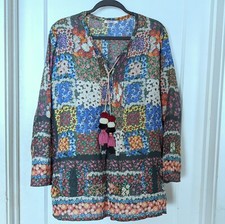 Johnny Was Jaques Floral Boho Silk Lightweight Tunic Top Size S