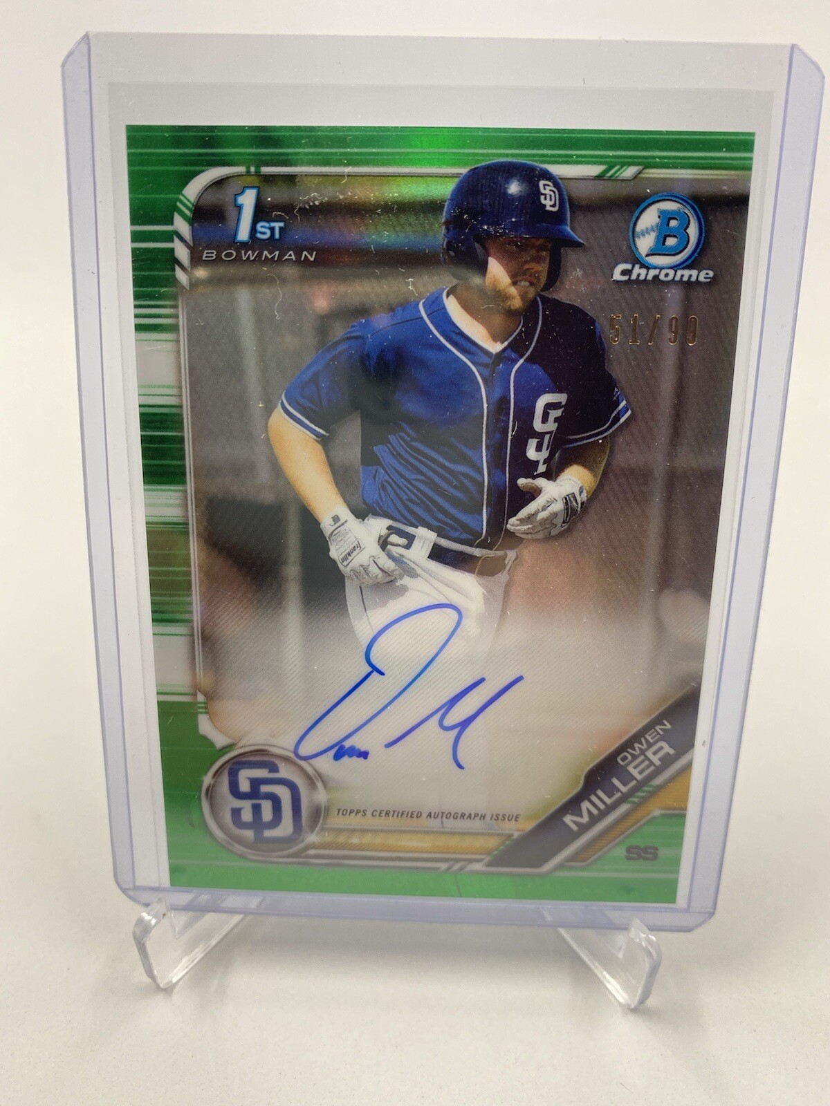 2019 Bowman Chrome True Green Refractor /99 Owen Miller Rookie Auto Brewers