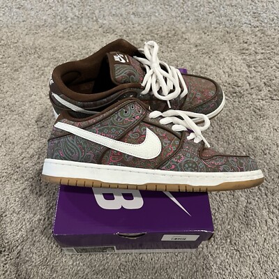Size 11 Nike SB Dunk Low Pro Paisley Brown White EUC