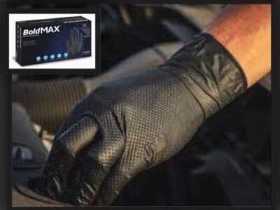 Aurelia Bold-MAX Black Nitrile Gloves 6ML Powder Free DIAMOND TEXTURED Box of 50