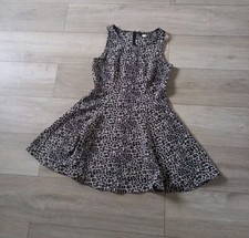 H&M Black & Beige Leopard Print Stretch Dress Flared Holiday Party Boho UK10/12