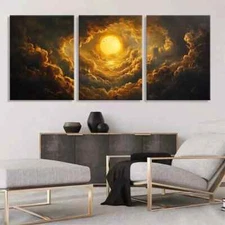 3pcs Dramatic Golden Sun and Clouds Perfect Wall Art Canvas Framed 50x70cm
