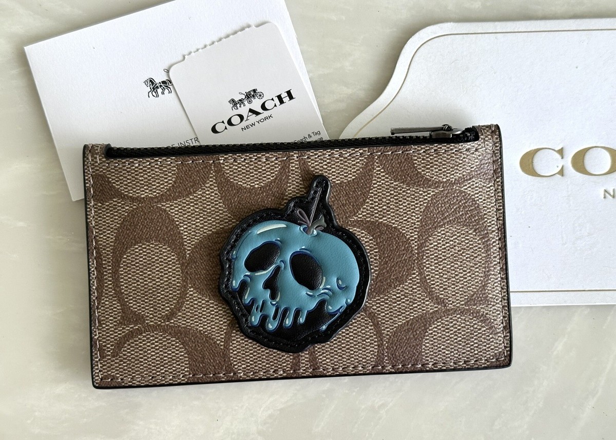 NEW COACH X DISNEY TAN SIGNATURE LEATHER ZIP CARD CASE 75803 | eBay
