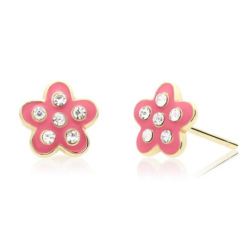 925 Sterling Silver Baby Flower Enamel CZ Stud Earrings Push-back Sleeper Studs - Picture 9 of 11