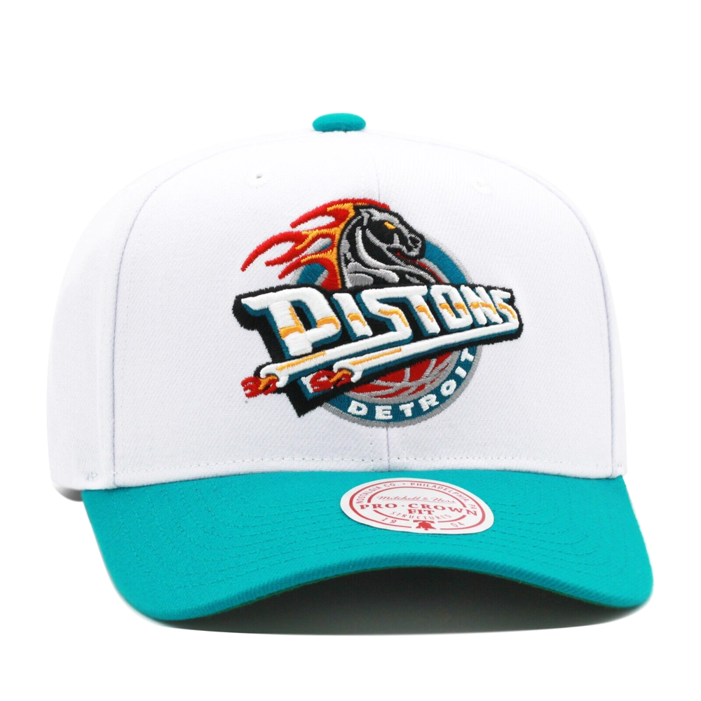 Mitchell & Ness Detroit Pistons Precurved Throwback Snapback Hat Cap - White
