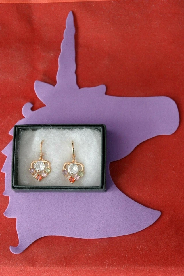 Красивое желтое золото заполненный сердце Радуга Топаз висячие серьги в подарочной коробке - Изображение 3 из 4