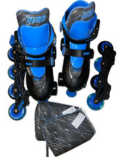 Yvolution Kid's Blue Neon Combo Roller Skates   2-in-1 Inline Skates, Size 3-6.