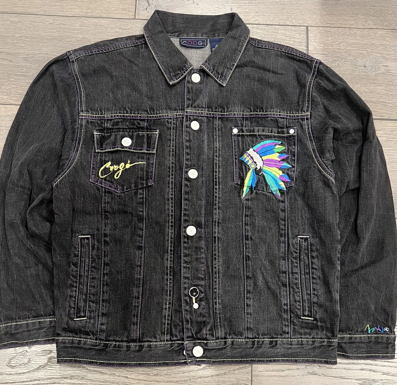 VTG Coogi Black Denim Jacket Fits S