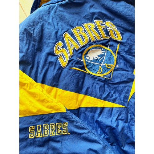 Buffalo Sabres 90s Chalk Line puffer jacket zip L blue yellow NHL hockey vintage - Picture 9 of 9