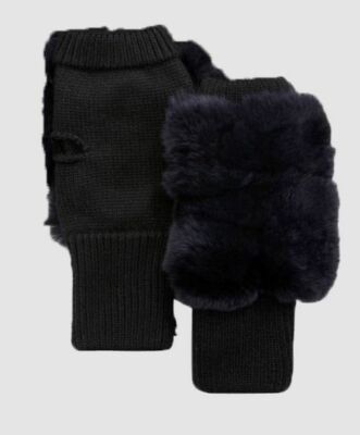 $118 Jocelyn Women Blue-Black Fur-Back Fingerless Rib Knit Mittens Gloves One SZ