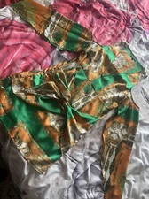 Pretty Little Thing Green And Orange Satin Patterned Dress Size 10