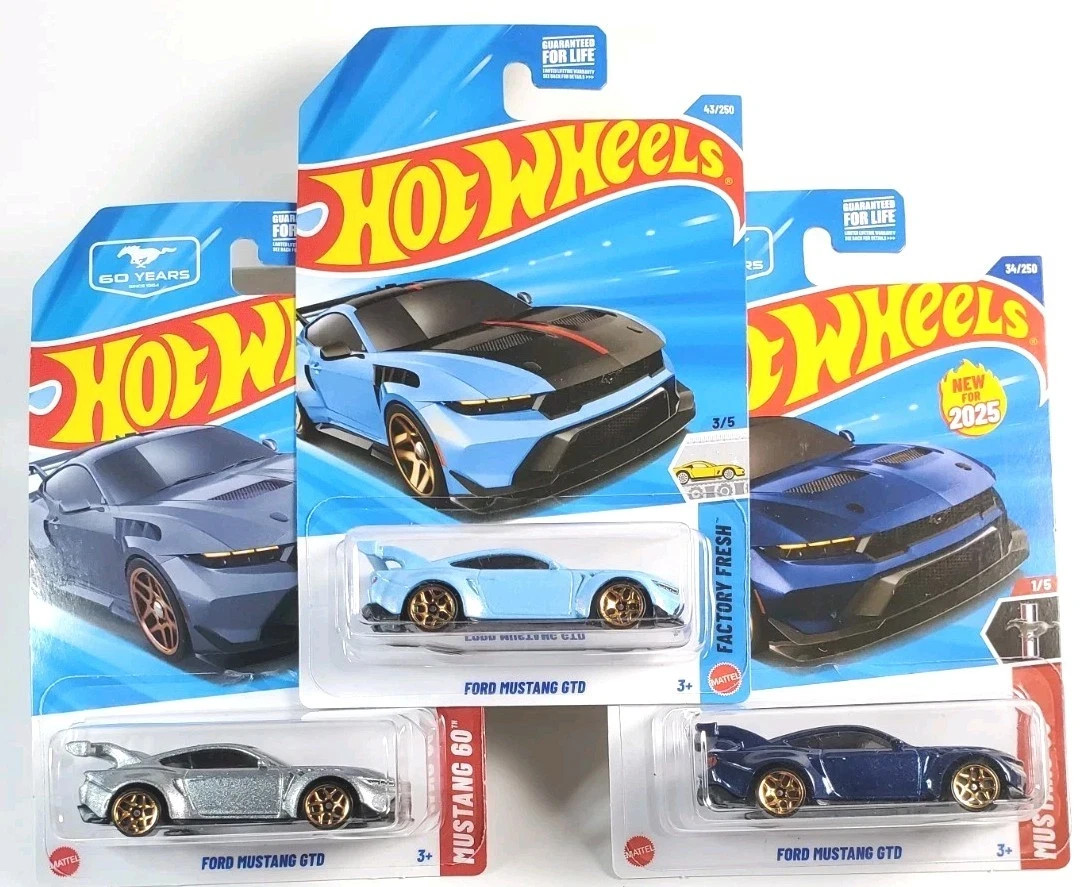 Hot Wheels Ford Mustang GTD Dark Blue/Silver/Light Blue Lot Of 3