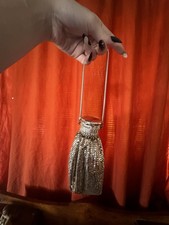Vintage Antique Whiting Davis Silver Mesh Beggar Evening Purse Rhinestone Expand