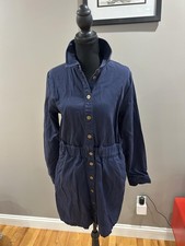 J.Crew $148 Women's Long-sleeve button-front chino dress, Navy, Sz 10