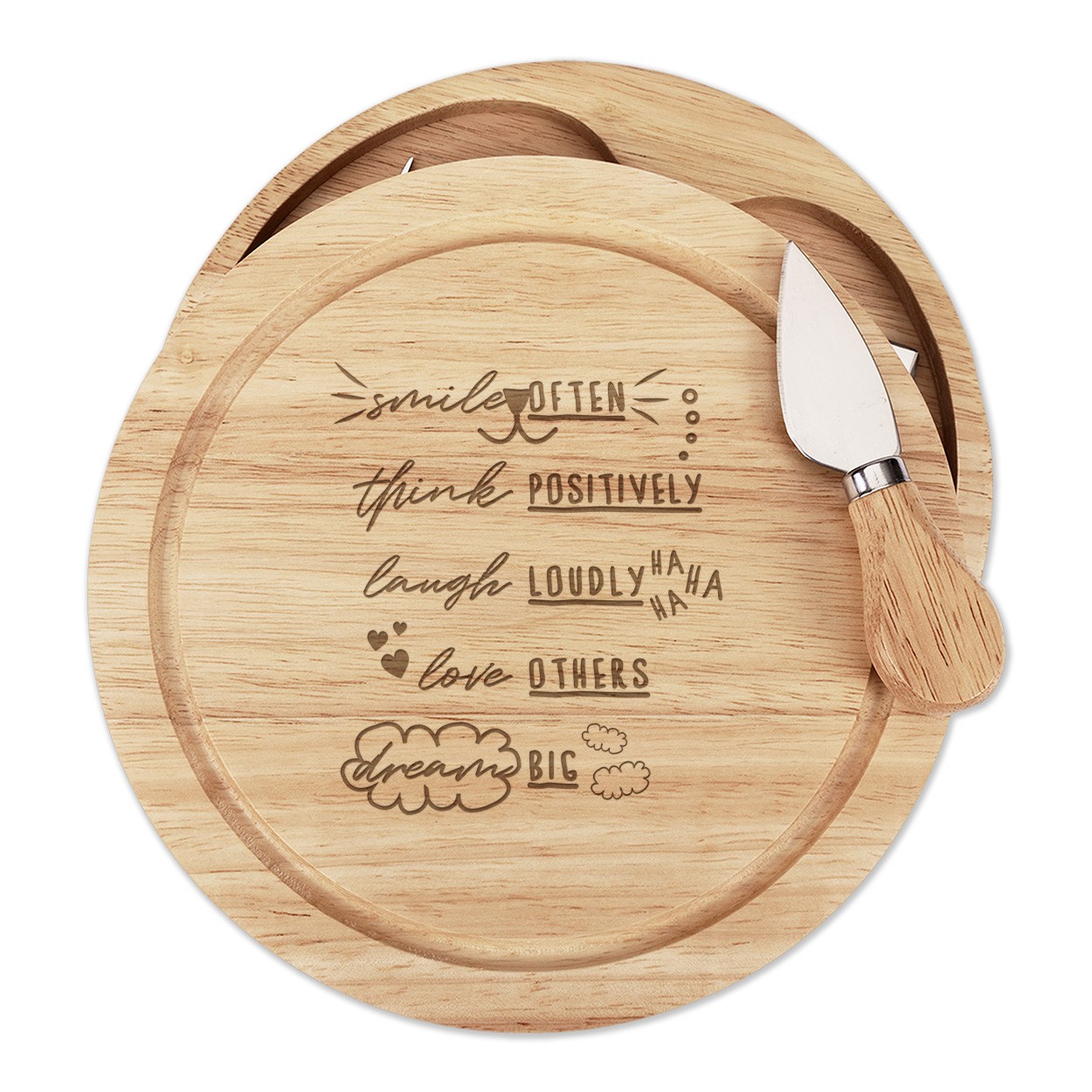 Smile Often Think Positively Laugh Loudly Cheese Board Knife Set