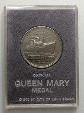 Official Queen Mary Ocean Liner Medal 1970, City of Long Beach CA in Case